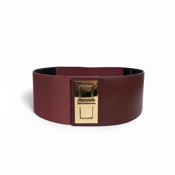 Suzi Roher Wide Burgundy Suede Stretch Corset Belt Gold Turnlock Buckle Size L main image 10
